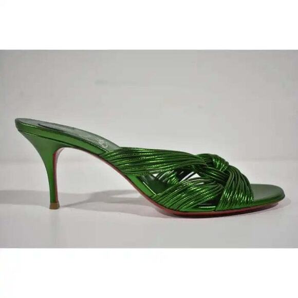 Christian Louboutin Multitaski 70 Green Strap Backless Mule Kitten Heel Pump 39 - Picture 2 of 12